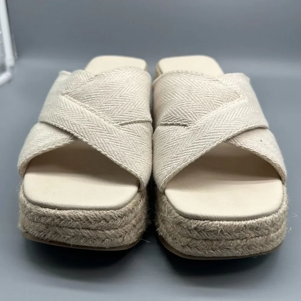 ASOS Design Wide Fit Teddy 2 Women's 8 Beige Wedge Slide Cross Slip-On Peep Toe